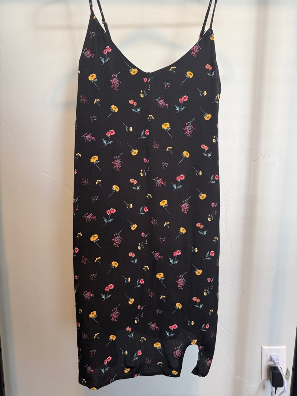 Forever 21 Black Floral Slip Dress with Yellow and Pink Blooms